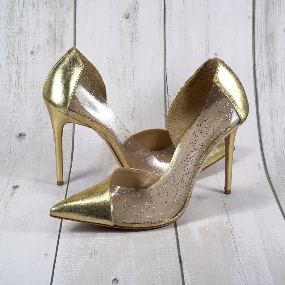 SCHUTZ Cheslie Cristal/Ouro Metallic Napa/Vinyl Pump Gold Size 10B